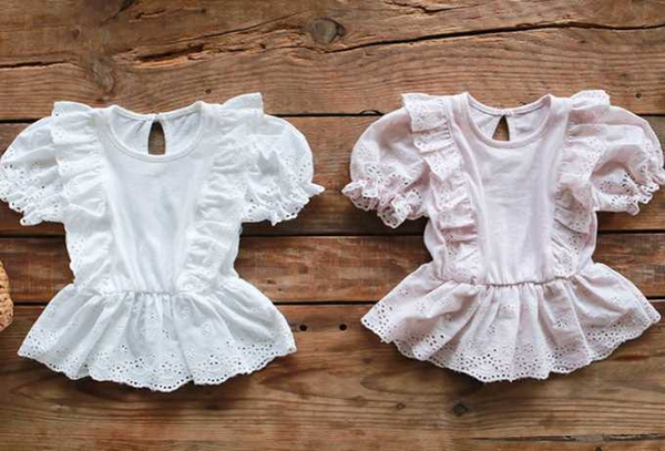 

2020 new style girls ruffles t-shirt summer short sleeve baby girls tees 3-8 years, Blue