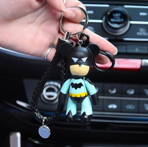 

bomgom cartoon popobe gloomy bear teddy leather strap keychain car key holder bag charm holder resin key chain ring pendant, Silver