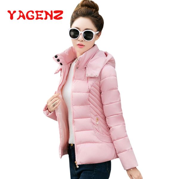 

yagenz 2018 winter jacket women cotton-padded coat parka outerwear short hooded coats fashion warm down jackets basic coats 191, Tan;black