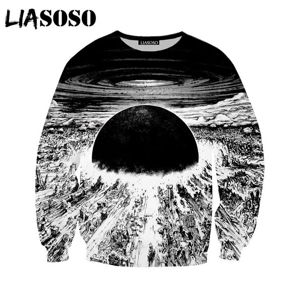 

liasoso autumn new men women fashion hoodies 3d print anime akira sweatshirt long sleeve hip hop harajuku pullover b046-02, Black
