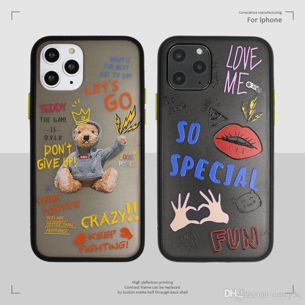 

high luxury designer fashion print lips bear phone case for iphone 11 pro max x xs max xr 8 7 plus soft scrub shell skin cover