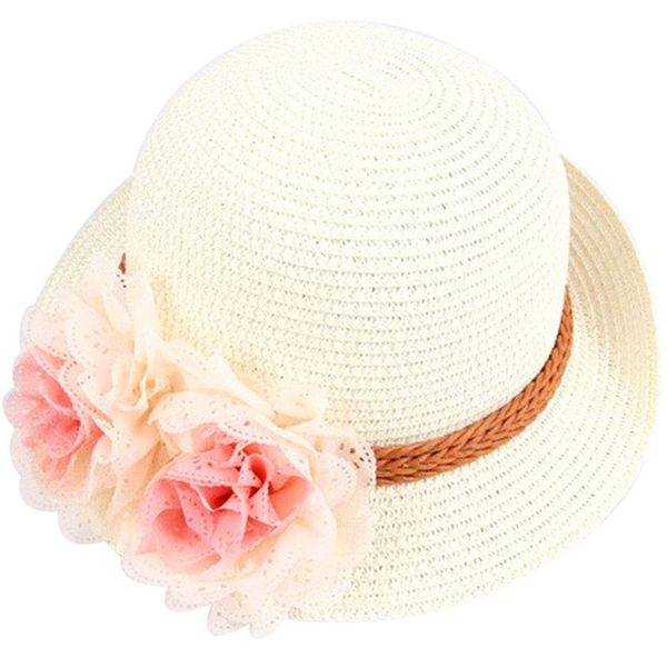 

cute toddler baby princess sun hat flower beach caps summer children straw wide brim floppy cap sweet girls kids infant sun hats, Yellow