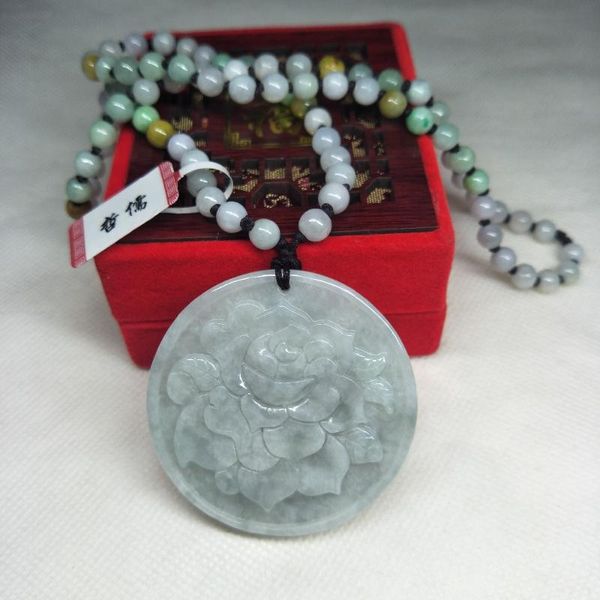

zheru jewelry pure natural jadeite light green peony pendant tricolor jadeite bead necklace a class a national certificate, Silver