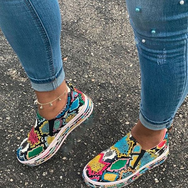 

women's pu snake snakeskin sneakers mixed color platform plus size casual shoes shoes outdoor slip-on loafers plus size, Black