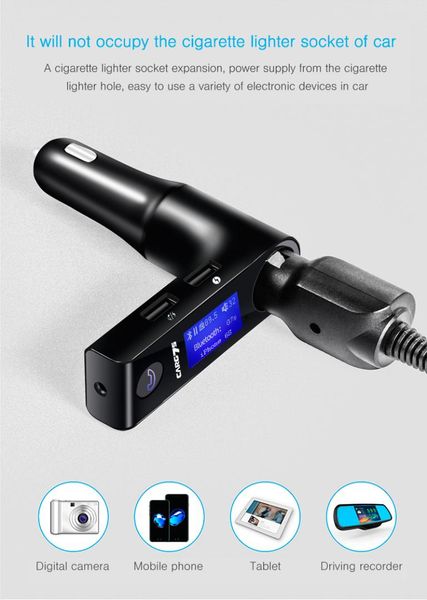 

elistooop s bluetooth 4.1 fm transmitter dual usb car fast charger cigarette lighter socket tf card u disk play lcd display