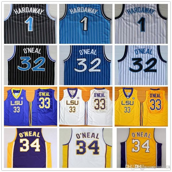 

men's penny 1 hardaway jersey black white blue shaquille 32 o'neal shaq uniform stitched 34 shaquille o neal college jersey