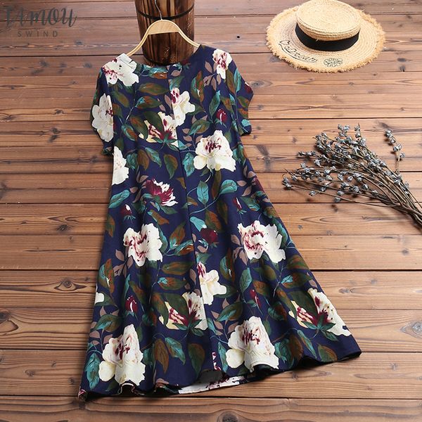 

2020 autumn dress women vintage floral printed cotton linen vestido robe kaftan femme v neck long sleeve party sundress, Black;gray