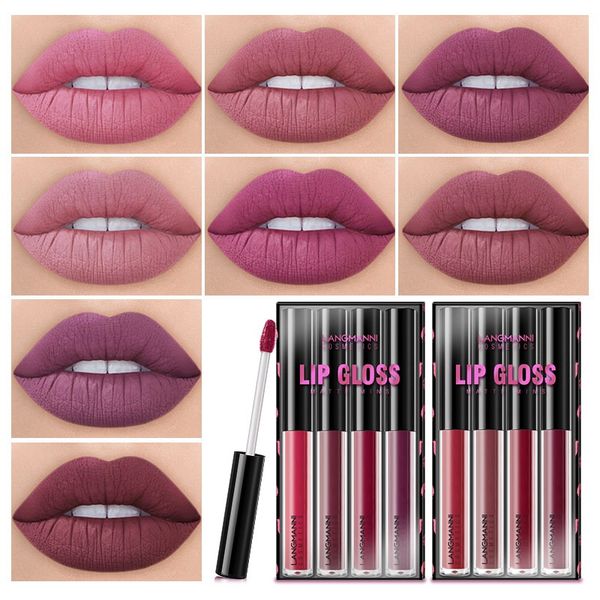 

langmanni 4pcs/set waterproof liquid lipstick set matte velvet shades lip gloss kit long-lasting creamy lip color cosmetics