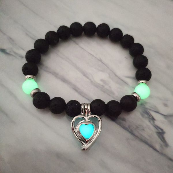 

fashion chic heart shaped elephant charm black lava rock 8mm men and women shiny beaded bracelet party jewelry