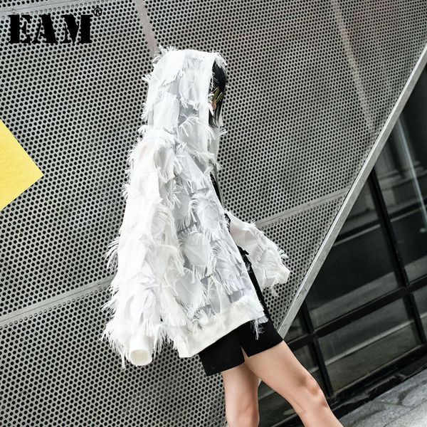 

eam] 2019 новая весна лето с капюшоном с длинным рукавом белый свободные большой размер кисточки сплит совместное куртка женщин пальто мода, Black;brown