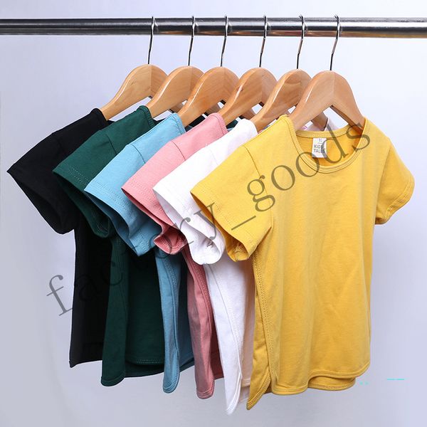 

детская одежда 2020 летний топ тройник мальчики и девочки хлопок с короткими рукавами макарон цвет детская однотонная детская футболка 6colo, Blue