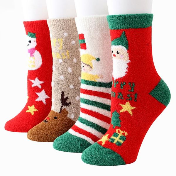 

christmas socks thickening indoor cartoon crew socks winter warm for holiday, Black