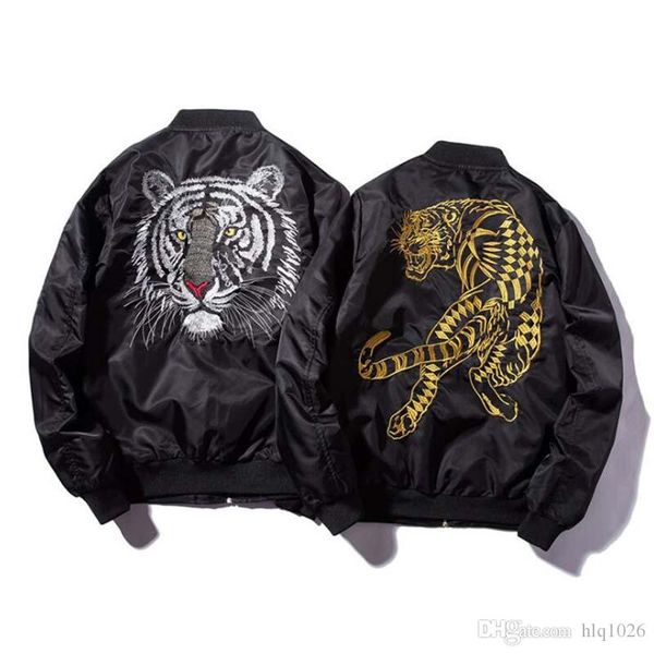 

new bomber mans jackets embroidery golden&white tiger jacket mens ma1 pilot bomber jacket male embroidered thin coats, Black;brown