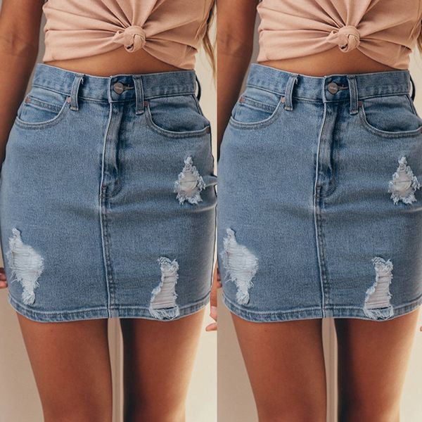 

skirt women denim jeans solid casual hole button short skirt denim faldas mujer moda 2019 jupe femme modis #ce2, Black