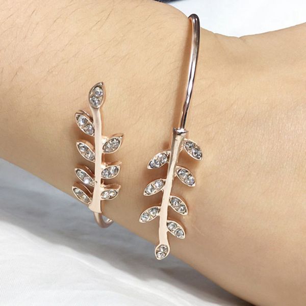 

1pc lucky women girls crystal leaf charm bracelet bangle silver gold bracelet, Golden;silver