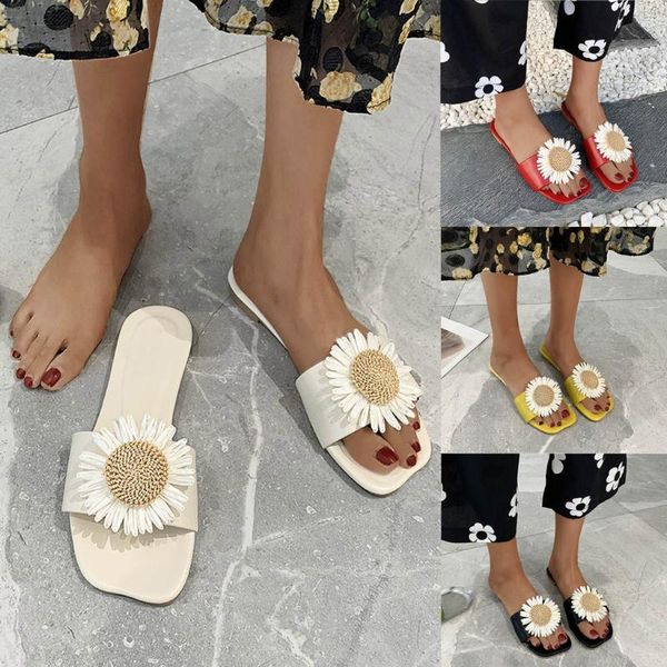 

slippers women little daisy print flip flops summer slides shoes breathable beach sandals zapatos mujer 4.30, Black