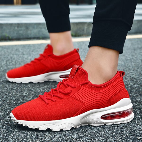 

2019 men's shoes breathable flying woven sports shoes men korean version of the tide white red black air cushion mesh shose