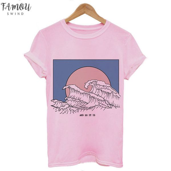 

new 2020 and so it is ocean wave aesthetic t shirt women tumblr 90s korean fashion tee cute summer casual polyester, White