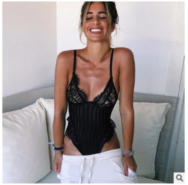 

appeal underwear eyelash lace concatenation belt lace women's conjoined underwear wholesale, Black;white