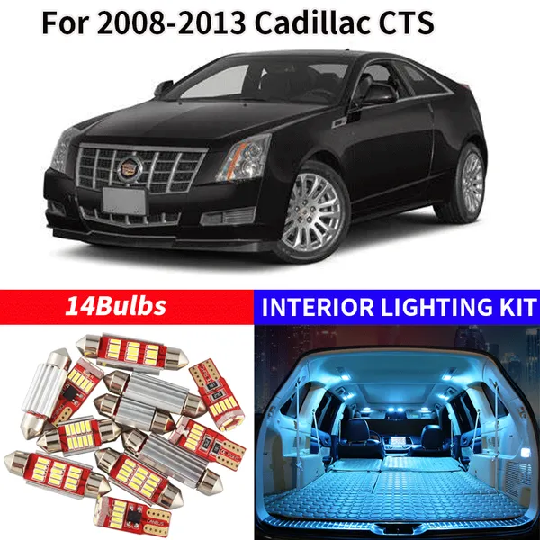 

14pcs bright auto interior led light bulbs white canbus kit for 2008-2013 cadillaccts map dome vanity mirror lamp