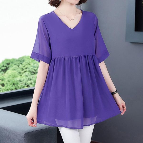 

summer casual blouse plus size lady fashion women chiffon solid half sleeve casual shirt blouse streetwear clothing, White