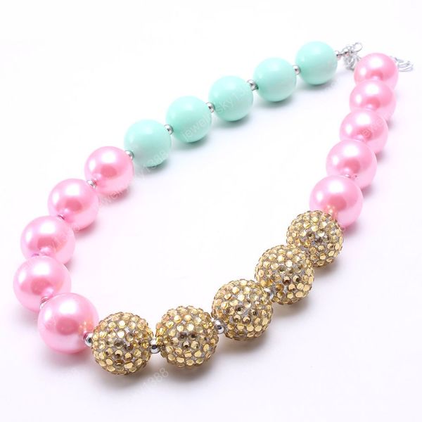 Moda infantil meninas Beads Colar de-rosa / azul / ouro Bubblegum Chunky Colar Para Bebê Criança Presente Handmade Jewelry