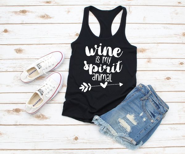 

wine is my spirit animal racerback tank shirt drinking lover slogan funny heart graphic grunge vest undershirt goth singlet, White