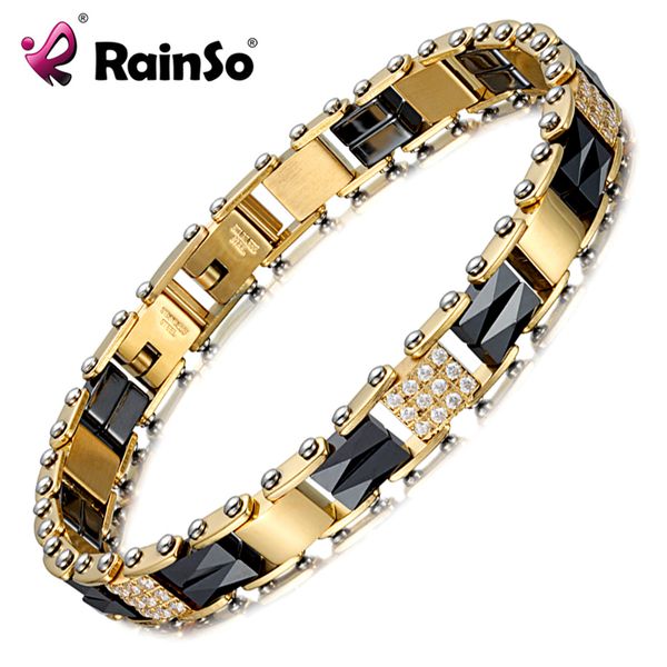 

rainso zircon bracelets bangles for lady shiny three row drill elegant luxury black ceramics bracelet jewelry for women orb-230, Golden;silver