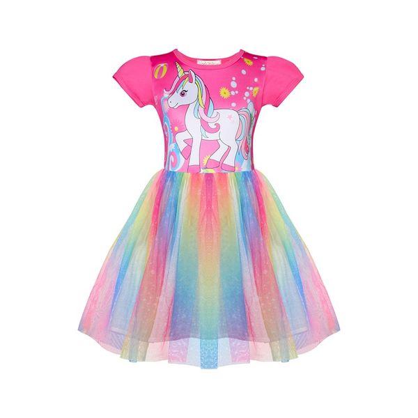 

2019 девушки лето unicorn платье с коротким рукавом девушки tutu детские платья для девочек cartoon партия принцессы костюм одежды детей, Red;yellow