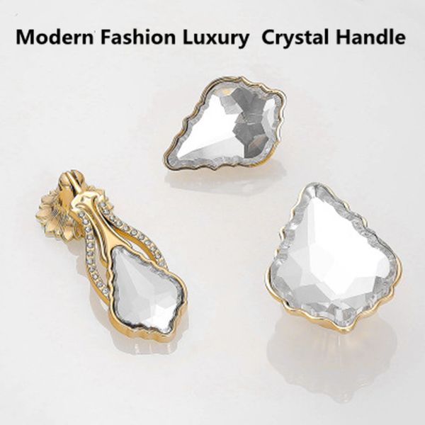 

european creative modern fashion luxury transparent crystal drawer shoe cabinet knob pull gold kitchen cabinet dresser handle