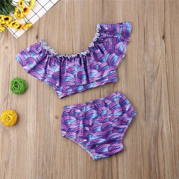 

baby girl two piece swimsuit summer kid clothes set swimwear off shoulder bikini children shells print bathing suit beachwear