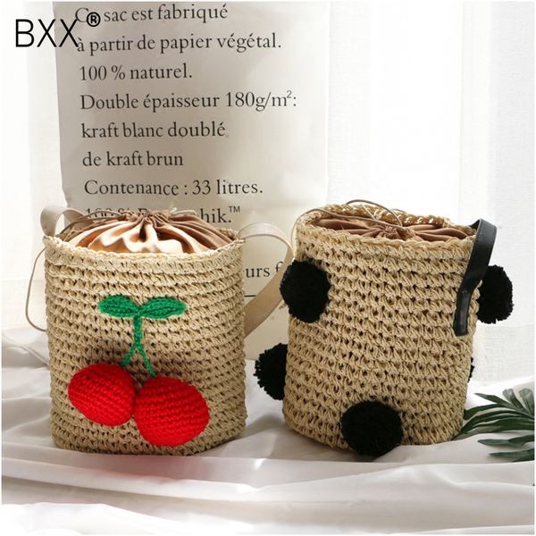

bxx] 2020 summer beach straw weaving bucket bag womem's drawstring beach package handbag vacation single shoulder bag lm551