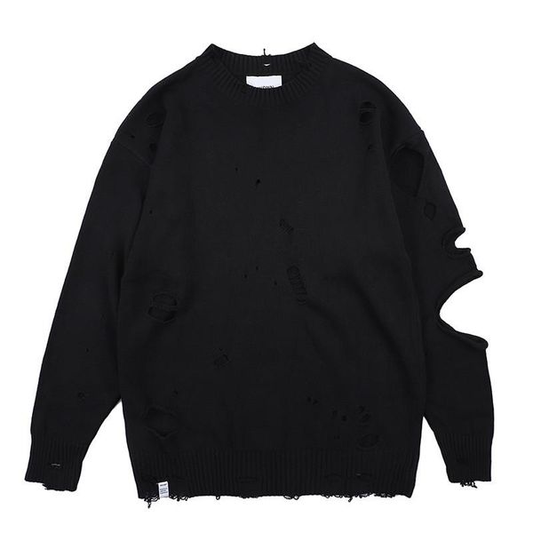 

mens ripped designer sweater fashion black loose hip hop knitted sweatshirts street style mens designer sweaters, White;black