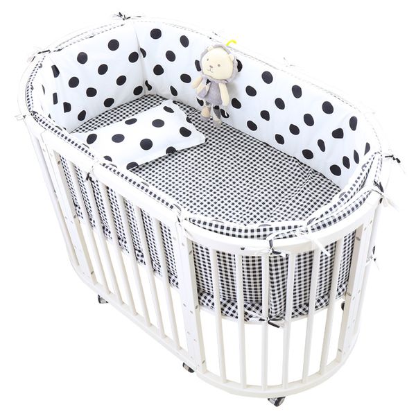 

simple dot print 4pcs baby bedding set for oval bed baby organizer pillow+mattress cover+bumpers cotton crib bedding set