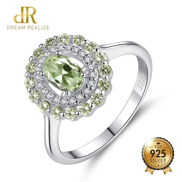 

dr exquisite silver 925 sterling finger rings for women olive green stone oval cut engagement ring vintage fine jewelry gift, Golden;silver
