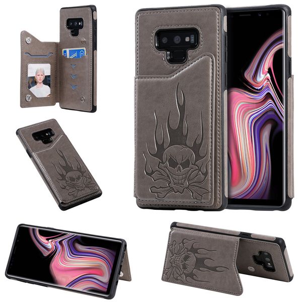 

for samsung galaxy note 8 case shockproof card slot kickstand pu leather wallet emboss skull phone back cover for galaxy note 9