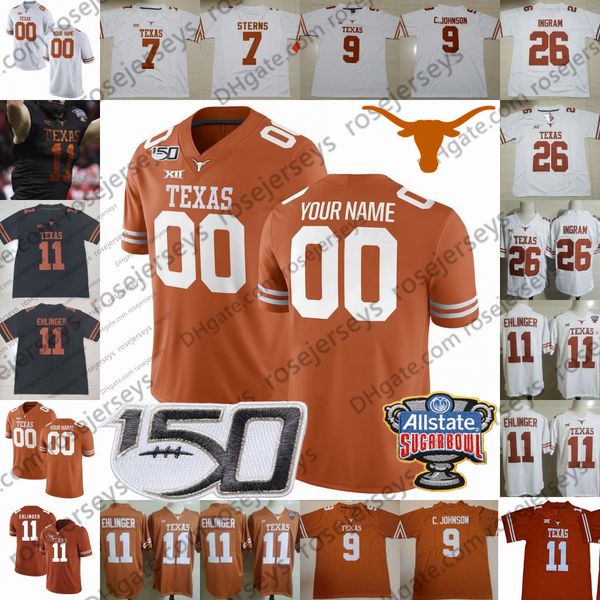 

2019 texas longhorns # 1 degabriel floyd 2 рошон джонсон кеньятта уотсон ii 15 маркус вашингтон 8 кейси томпсон белый оранжевый 150 джерси, Black