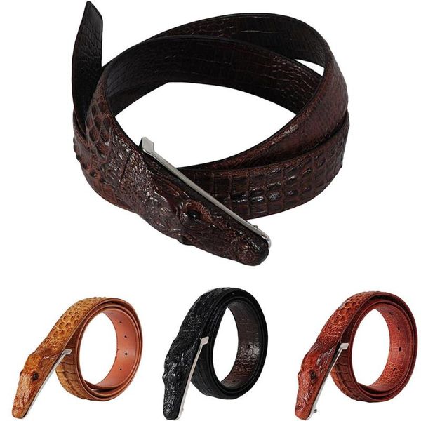 

fashion genuine leather lifelike crocodiles buckle apattern men belts, Black;brown