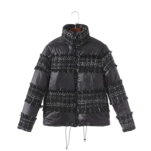 

women winter down cotton jacket parka turtleneck warm puffer coat 2019 fashion tweed stitching padded jackets ladies p314, Black