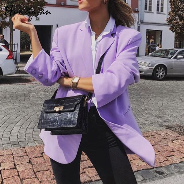 

huaxiafan streetwear blazers women blazer jackets coat purple button long sleeve autumn coat vintage fashion office lady blazers, White;black