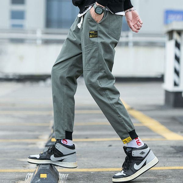 

cotton pants male summer students korean trend overalls men tide brand loose sports casual pants men, Black