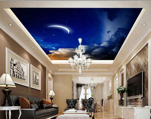 

custom murals starry sky blue moon clouds wallpaper bedroom tv background galaxy theme wallpaper