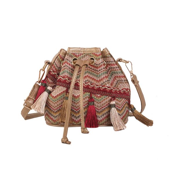 

bohemian leisure ladies bucket crossbody bag weaving women shoulder bag drawstring dumplings handbag beach