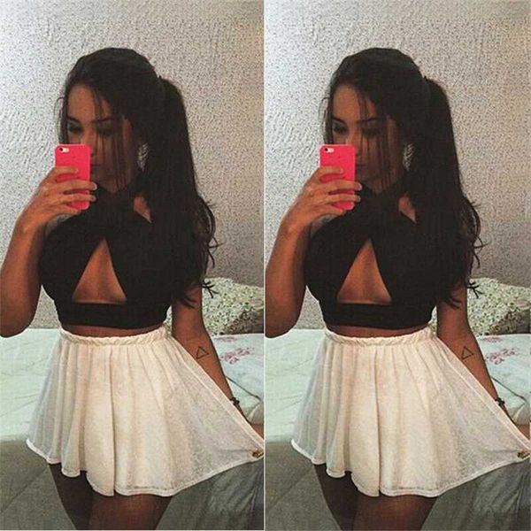

2020 женщины sexy выдалбливают черный crop top рукавов холтер бюстье лето повседневная жилет повседневная топы женский клуб одежды s-xl, White