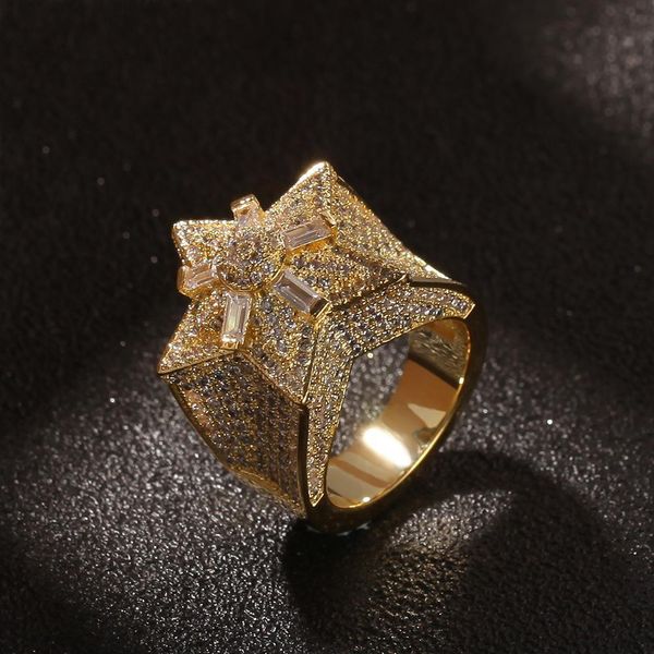 

micro pave iced cubic zirconia iced out star rings for men women hip hop gold ring wedding ring full diamond jewelry, Golden;silver