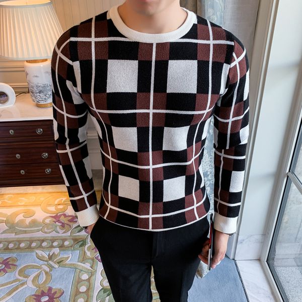 

длинные рукава свитера erkek казак пуловер свитер мужчин шею проверьте rendering вязание подкладки верхней одежды self-cultivatio, White;black