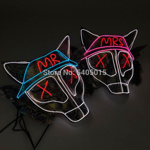 

el mask flasing animal wolf mask party supplies with dc3v steady on led for halloween party mr/mrs