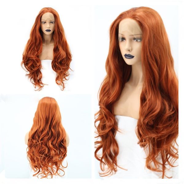 

orange lace front wigs long curly synthetic hair lace front wigs heat resistant half hand made, Black