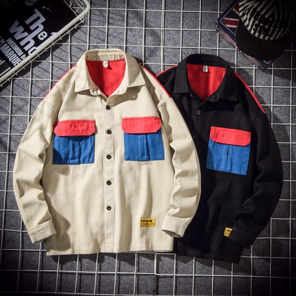 

men's jackets contrast color jacket fashion casual retro tooling mens streetwear loose hip hop bomber men outwear m-5xl, Black;brown