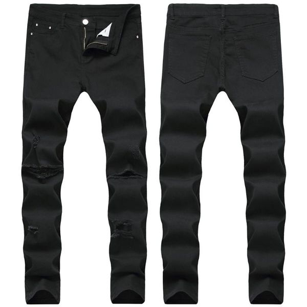 

2019 men's stretch hole casual slim sweatpants pencil jeans trousers pants 2019 support wholesale dropshipping, Blue